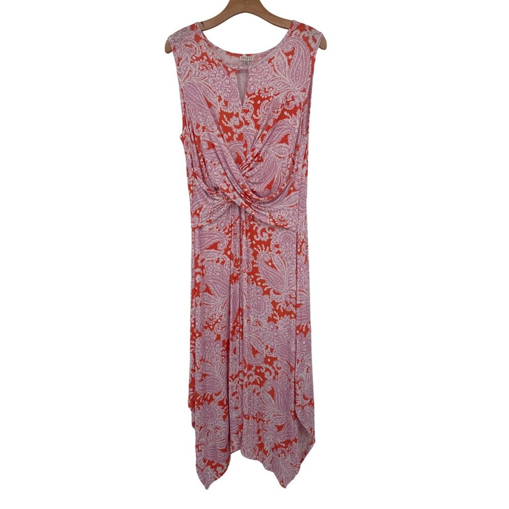 Spense Womens maxi dress size XL Sleeveless Pink Paisley Handkerchief Hem knit